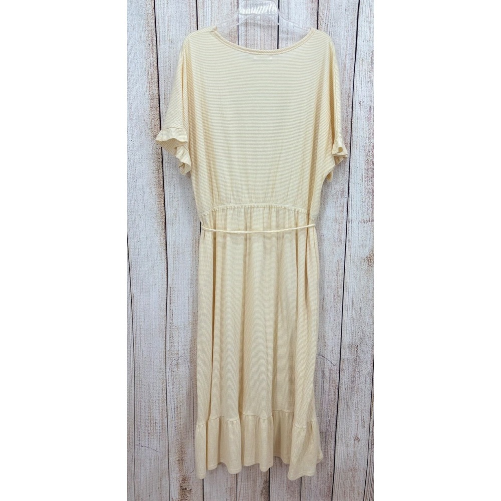 Sweet Salt Dress XL Yellow White Stripe Tie Waist Ruffle Hem Midi Cotton Blend